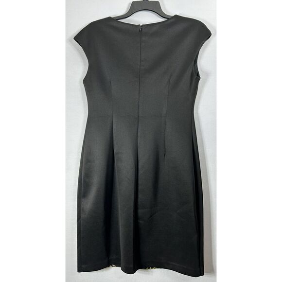 Connected Apparel Sheath Dress Women's 8P Black + Blue Floral Embroidered V Neck - Picture 4 of 10